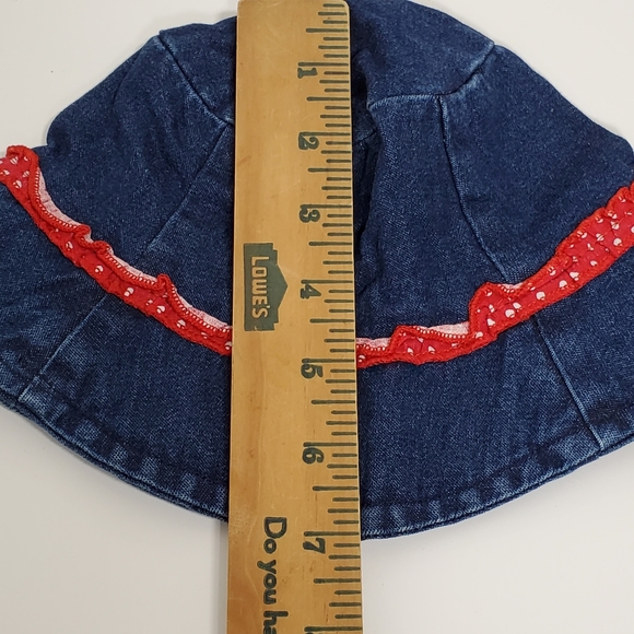 A Little Angel Blue Denim Hat with Red Ribbon Ruffle - Picture 4 of 4